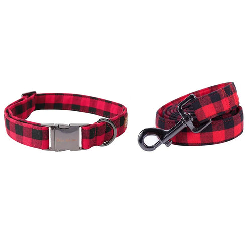 Unique Style Paws Christmas Plaid Dog Collar And Leash Set Gift for