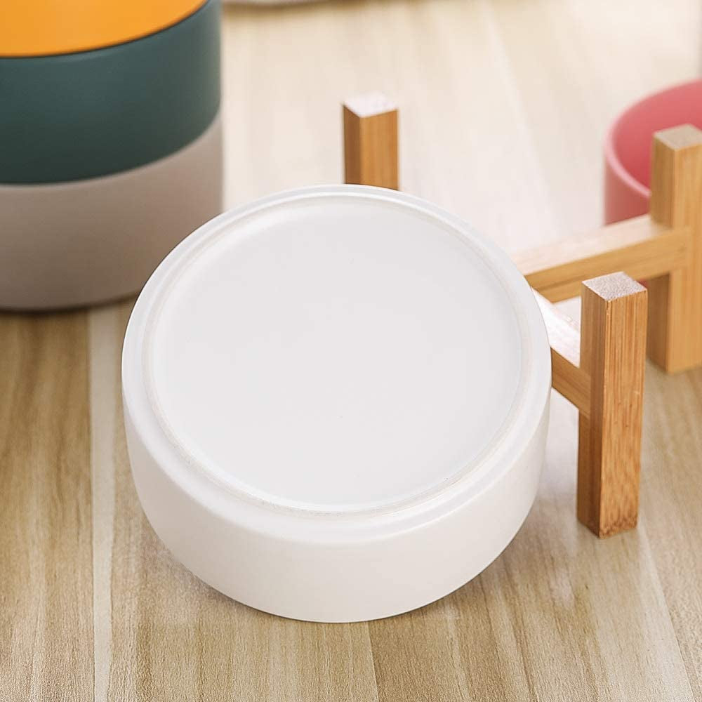 White Ceramic Elevated Raised Cat Bowls ,Cat Food Dish with Stand, Raised Cat Food or Water Bowls anti Vomiting,Pet Bowl with anti Slip Rubber Pad,Stress Free for Cats and Small Dogs(400Ml/13.5Oz