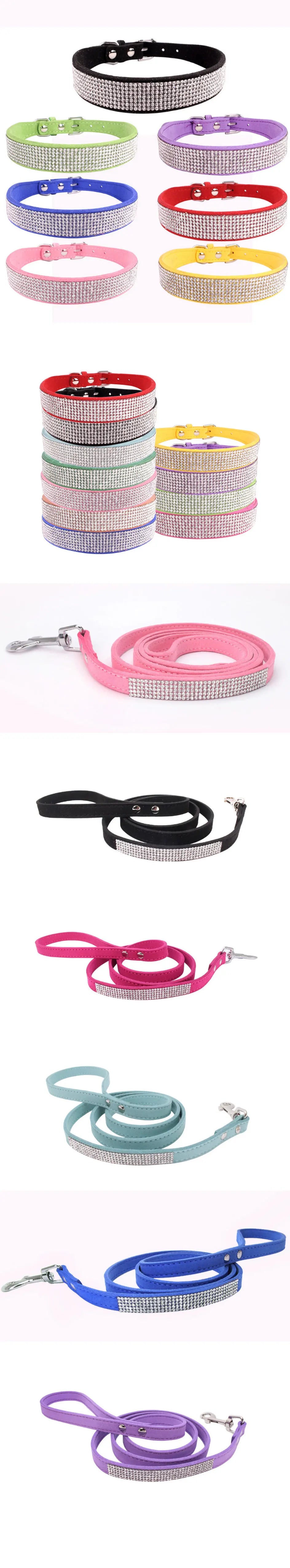 Suede Fiber Crystal Dog Collar
