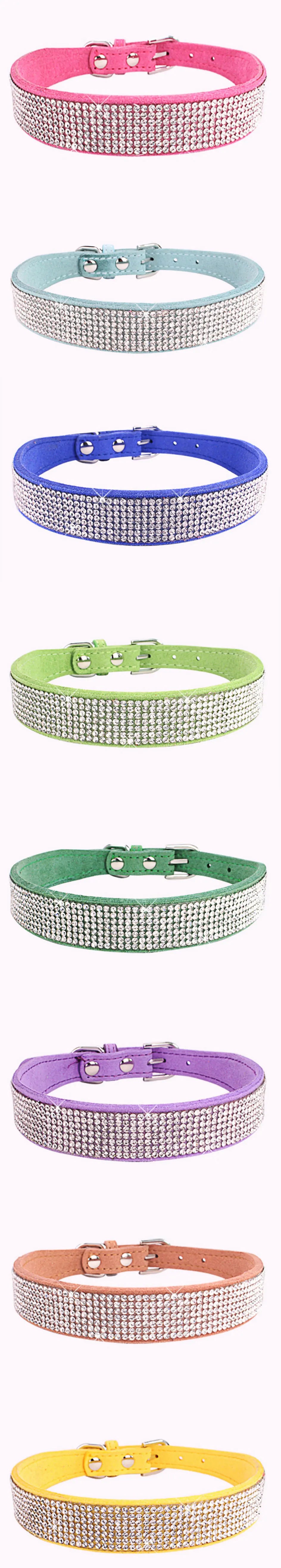 Suede Fiber Crystal Dog Collar