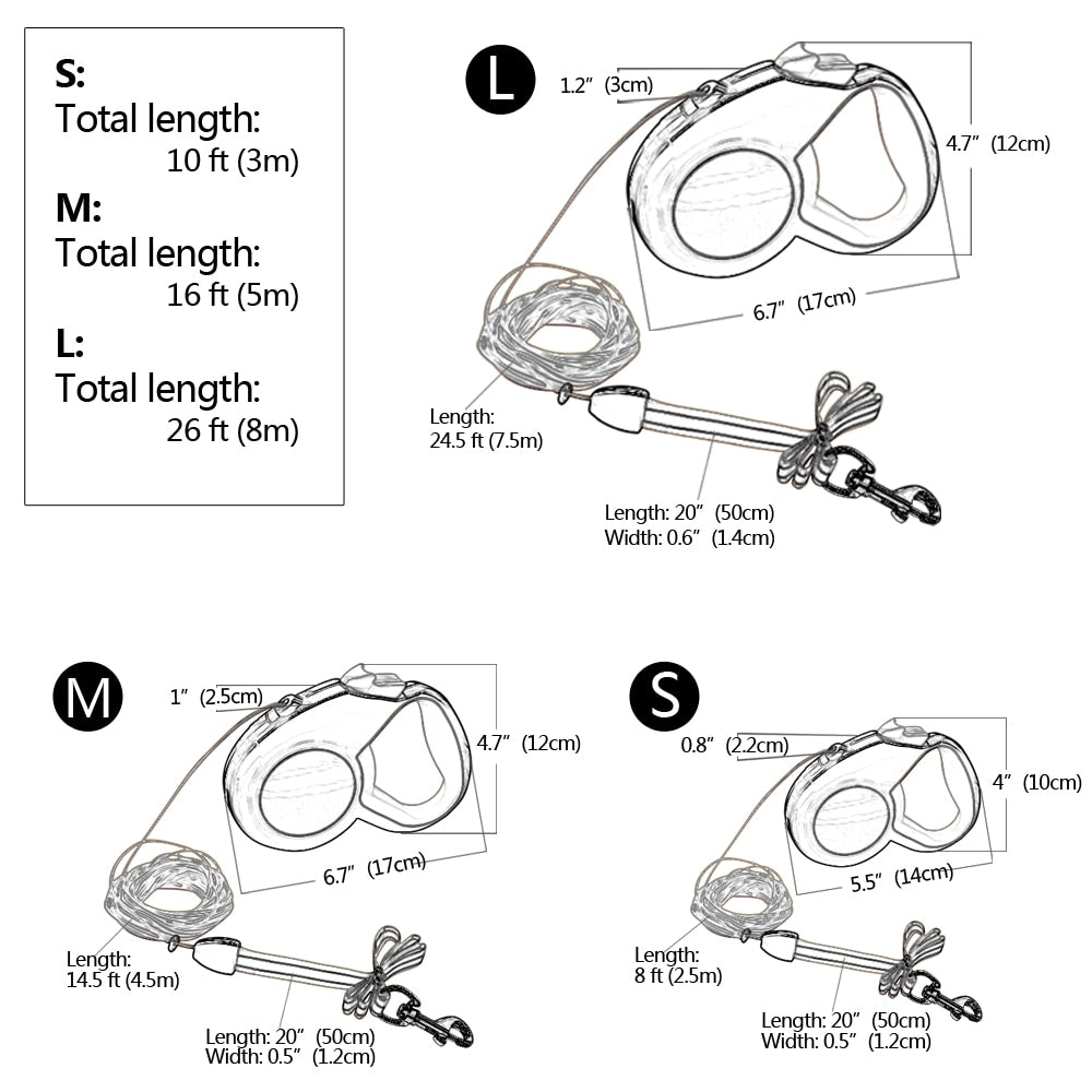 Retractable Dog Leash  3m 5m 8m