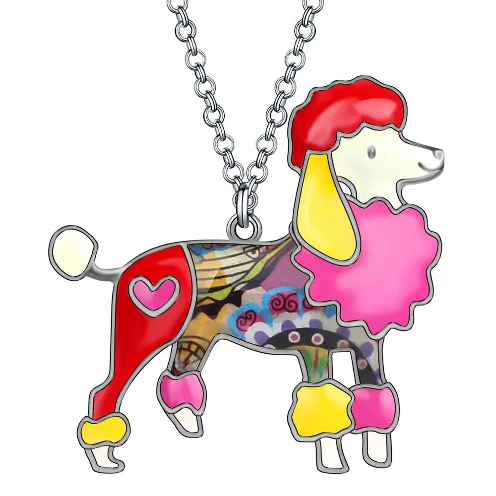 Bonsny Enamel Alloy Fashion Poodle Dog Necklace