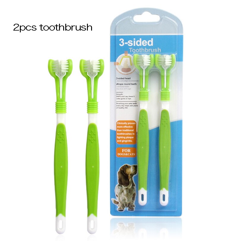 Pet Toothbrush Kit Three Sided Dog Brush Toothpaste Addition