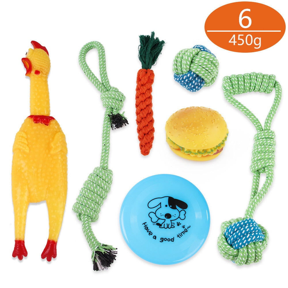 Dog Toy Kit Interactive Chewing Rope Ball Toys Set