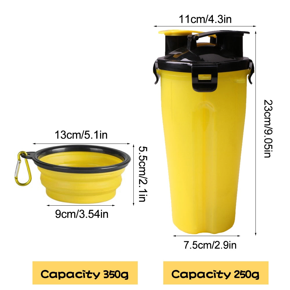 2 in 1 Portable Pet Water/Food Container with Folding Silicone Dog Bowls