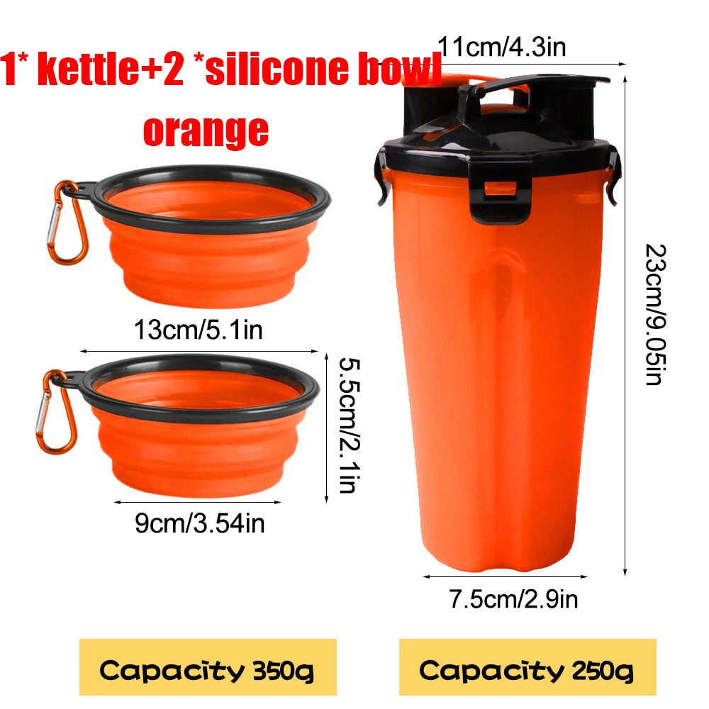 2 in 1 Portable Pet Water/Food Container with Folding Silicone Dog Bowls