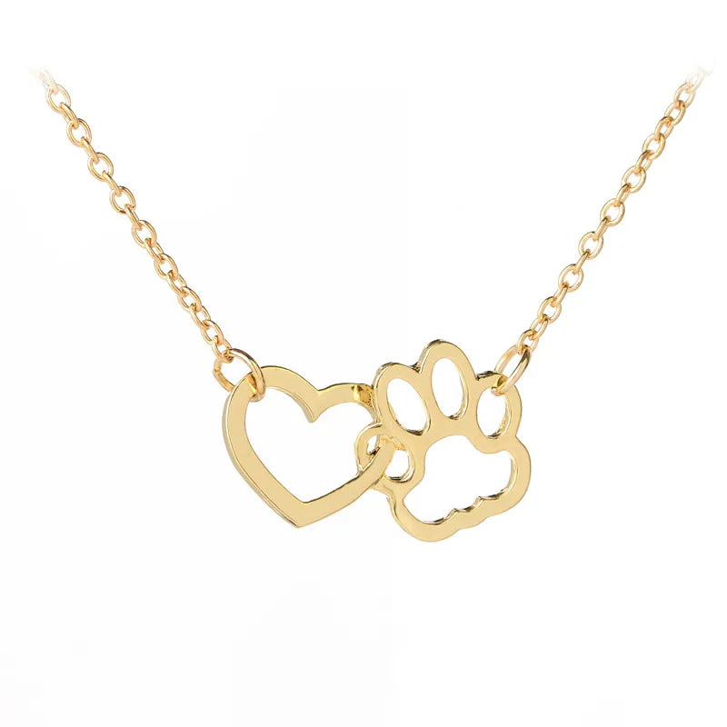 Hollow Pet Paw Footprint And Love Heart Pendant Necklaces