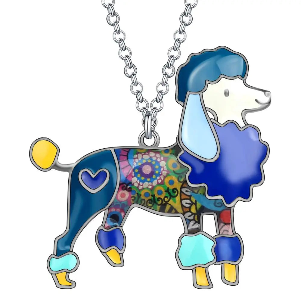 Bonsny Enamel Alloy Fashion Poodle Dog Necklace