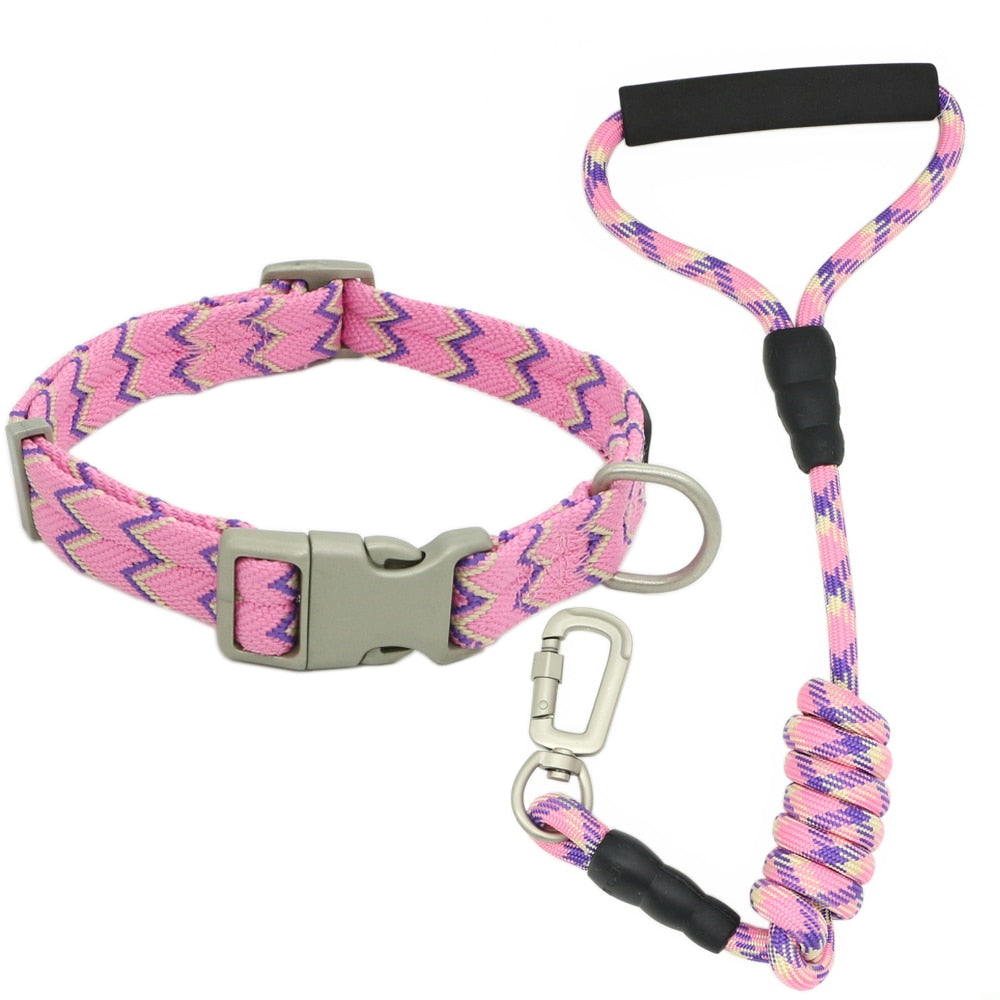 Nylon Dog Collars Leashes Adjustable S-XL