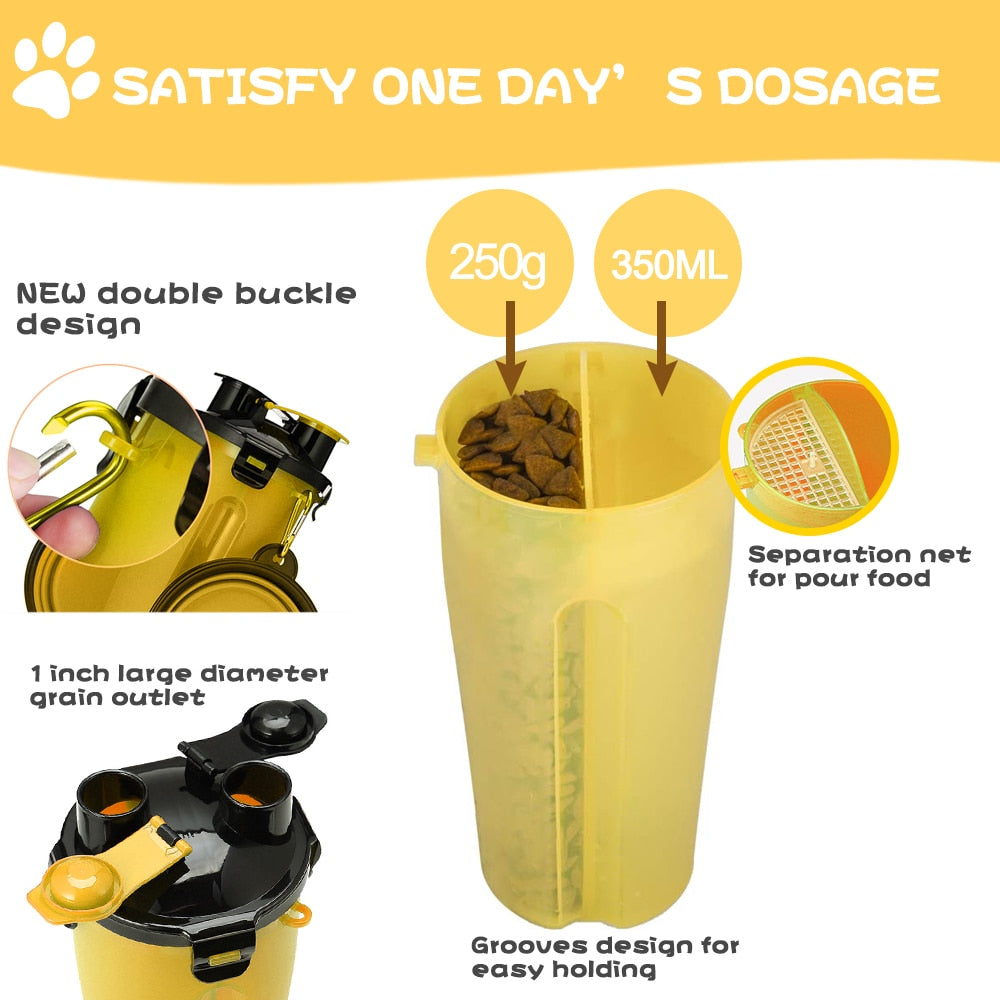 2 in 1 Portable Pet Water/Food Container with Folding Silicone Dog Bowls