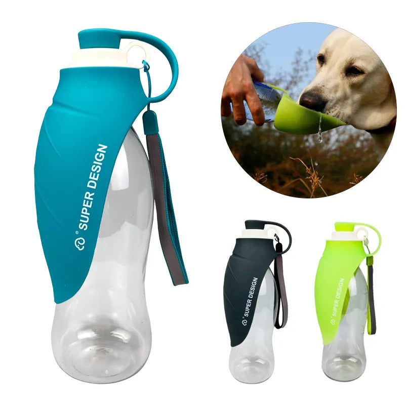 580ml Sport Portable Pet Water Bottle Silicone Travel Dog Bowl