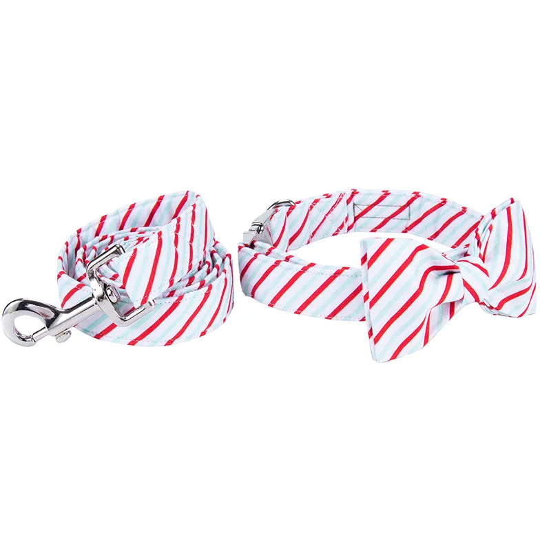 Unique Style Paws Christmas Red Stripe Dog Collar