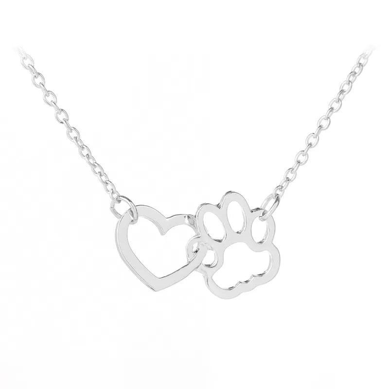 Hollow Pet Paw Footprint And Love Heart Pendant Necklaces