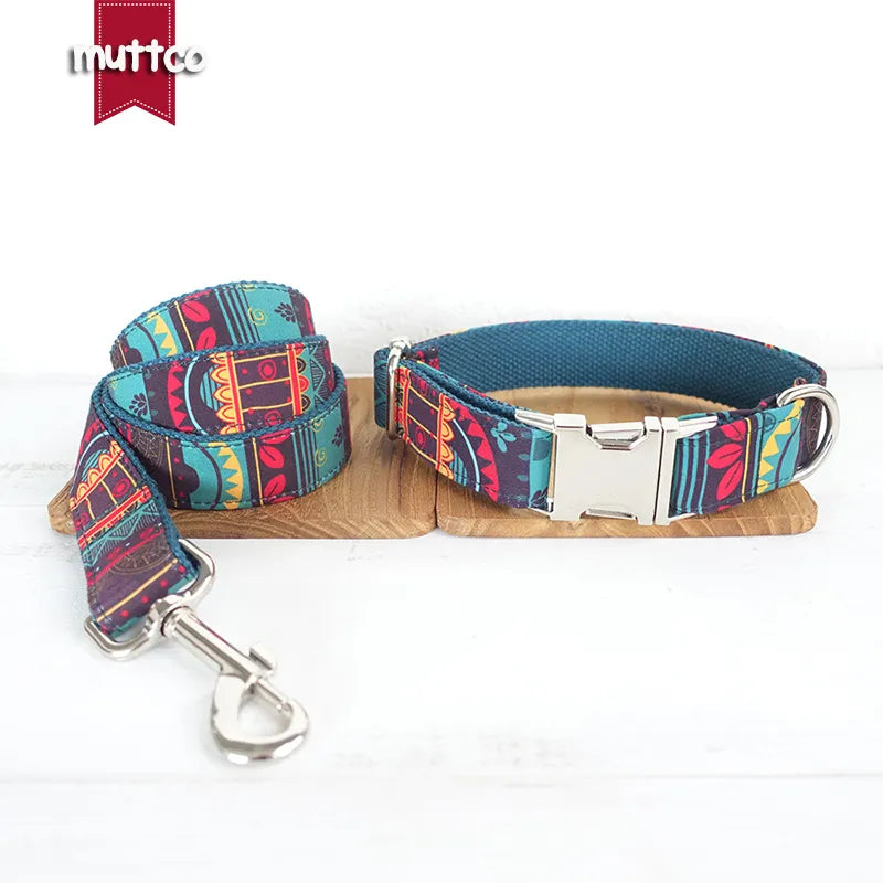 MUTTCO THE MAYA engraved pet Bow Tie Collar And Leash Set