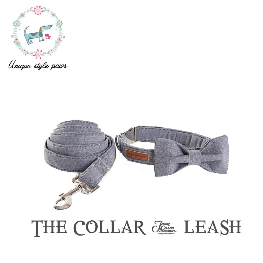 Creative Mature Grey Dog Collar with Bow Tie Adjustable Collars for Dog and Cat Gift Pet Accessory