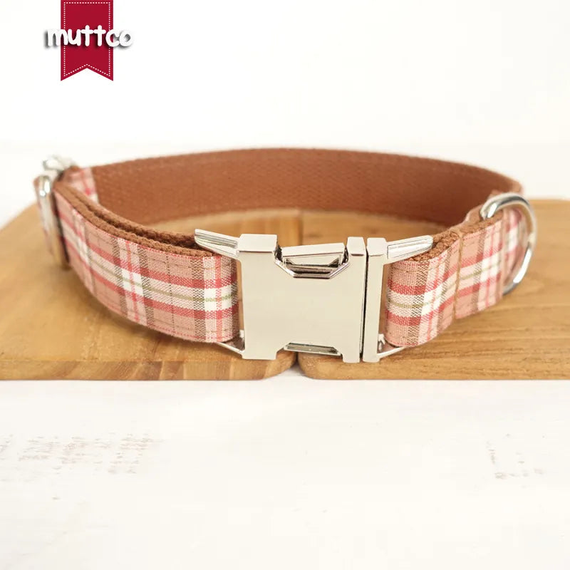 MUTTCO plaid dog collar leash set with Bow Tie