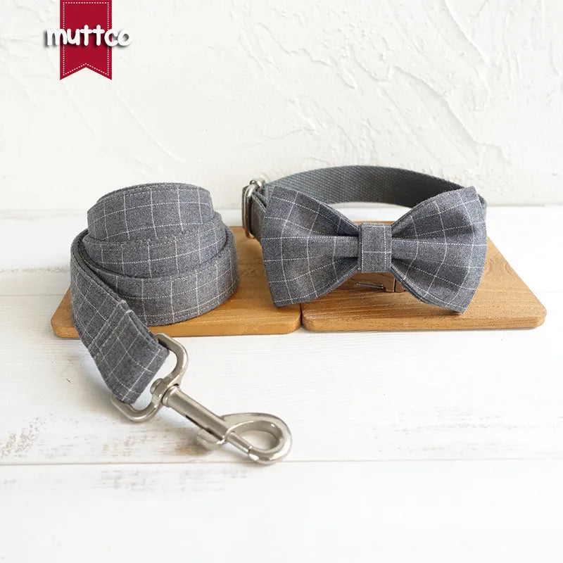 MUTTCO Collection THE SUIT PLAID Bow Tie Collar And Leash Set