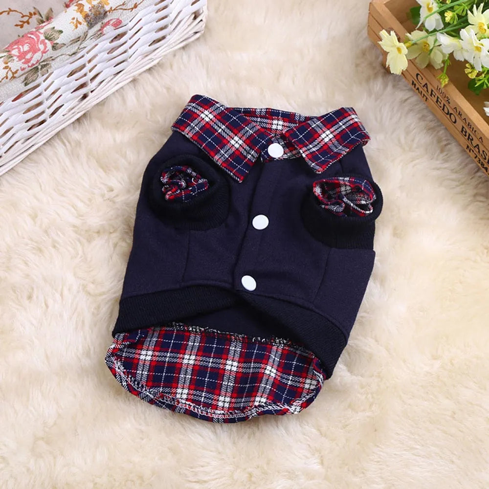 Leisure Plaid Pet Dog Clothes For Small Dogs Outfit POLO Shirt Dog Sweatshirt