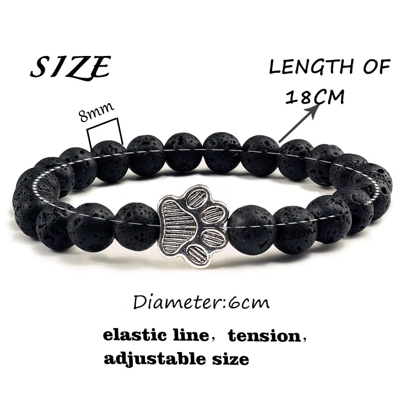 Matte Lava Beaded Bracelets Bangles Charm Paw Print