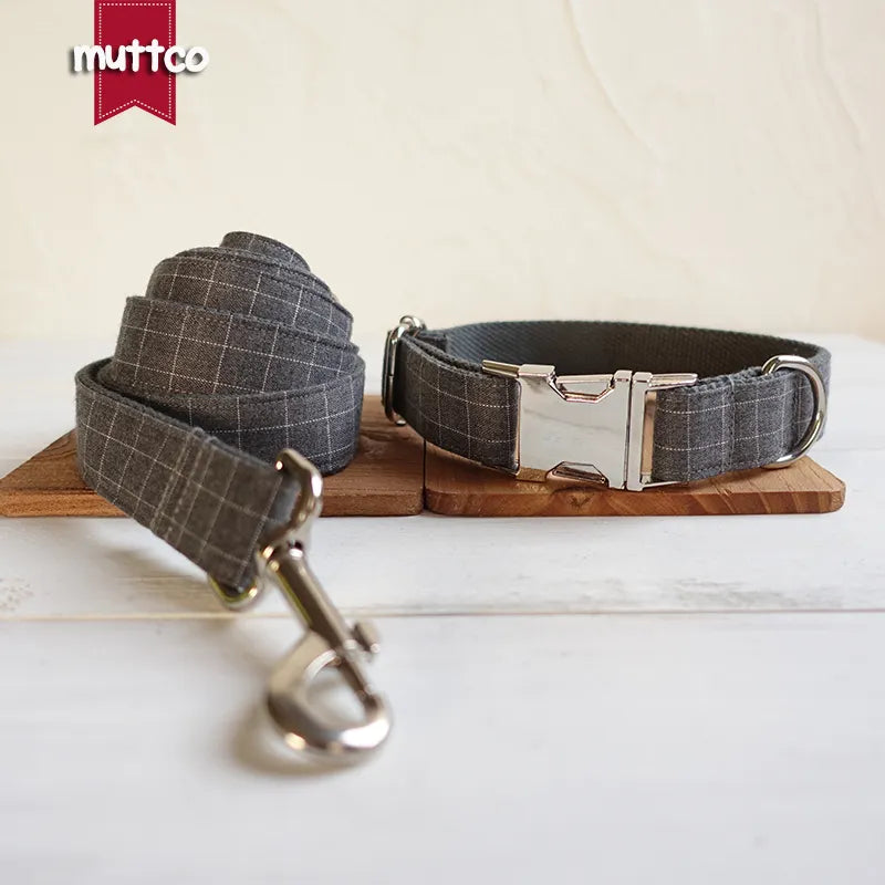 MUTTCO Collection THE SUIT PLAID Bow Tie Collar And Leash Set