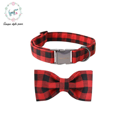 Unique Style Paws Christmas Plaid  Dog Collar And Leash Set Gift for