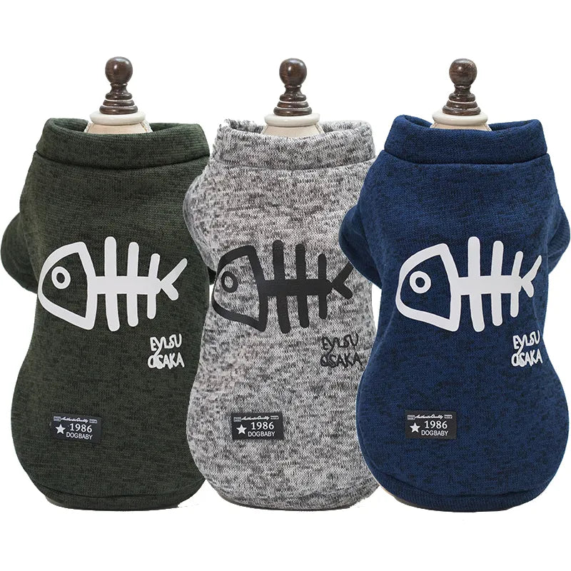 Fish Bone Print Pet Clothes Cozy Cotton Sweatshirt