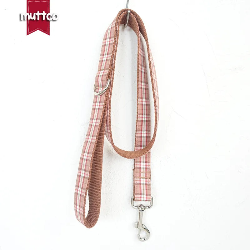 MUTTCO plaid dog collar leash set with Bow Tie