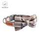 White Plaid Cotton Dog Collar with Bow Tie and Leash Set Plastic Buckle Dog & Cat