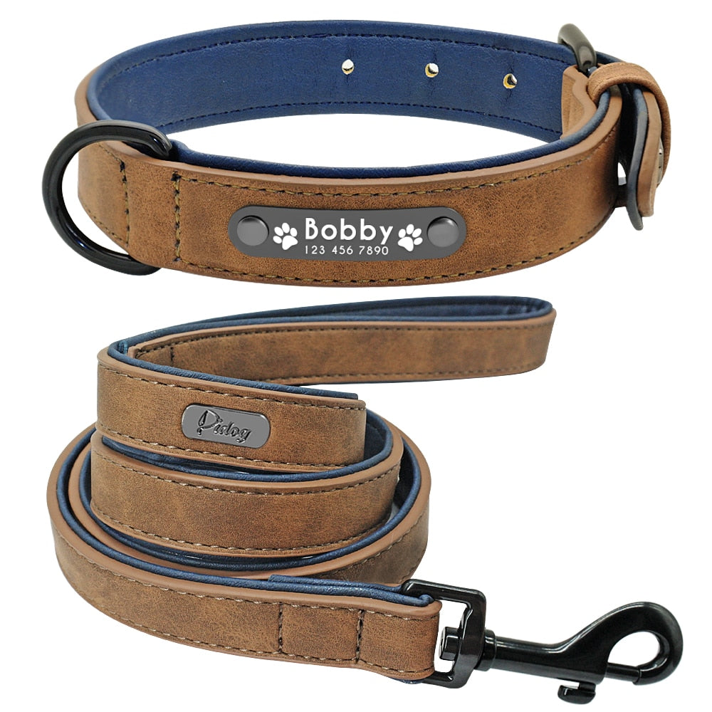 Personalized Dog Collar and Leash Leather