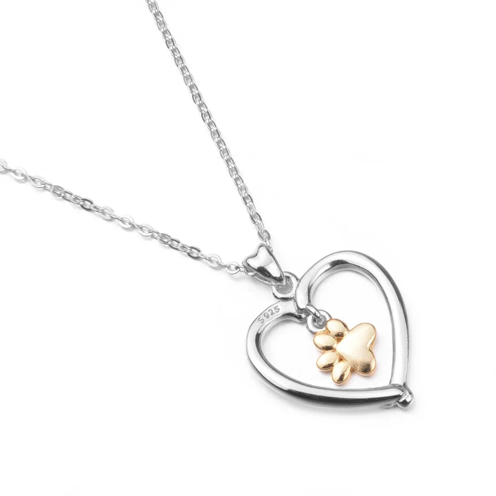 Eudora 925 Sterling Silver Cute Bone & Pawprint Pendant Necklaces