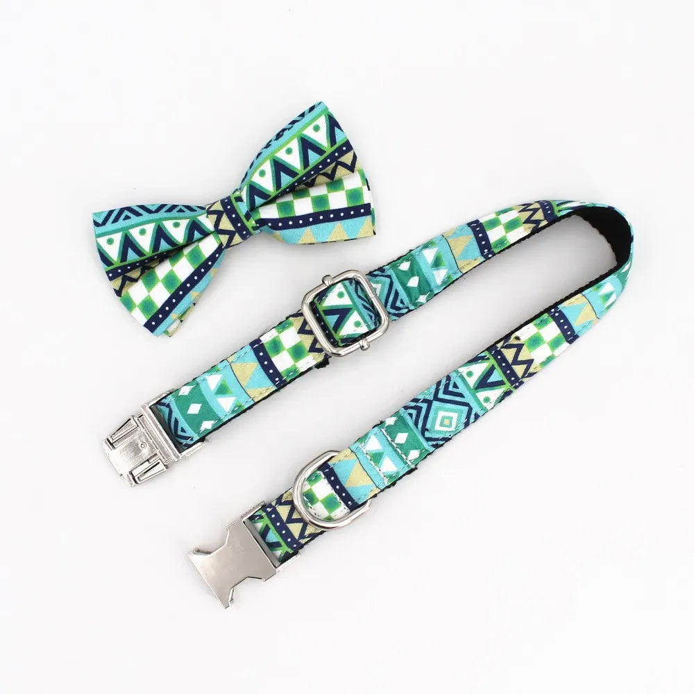 Geometry Dog collar Bow leash harness and bandana gift set