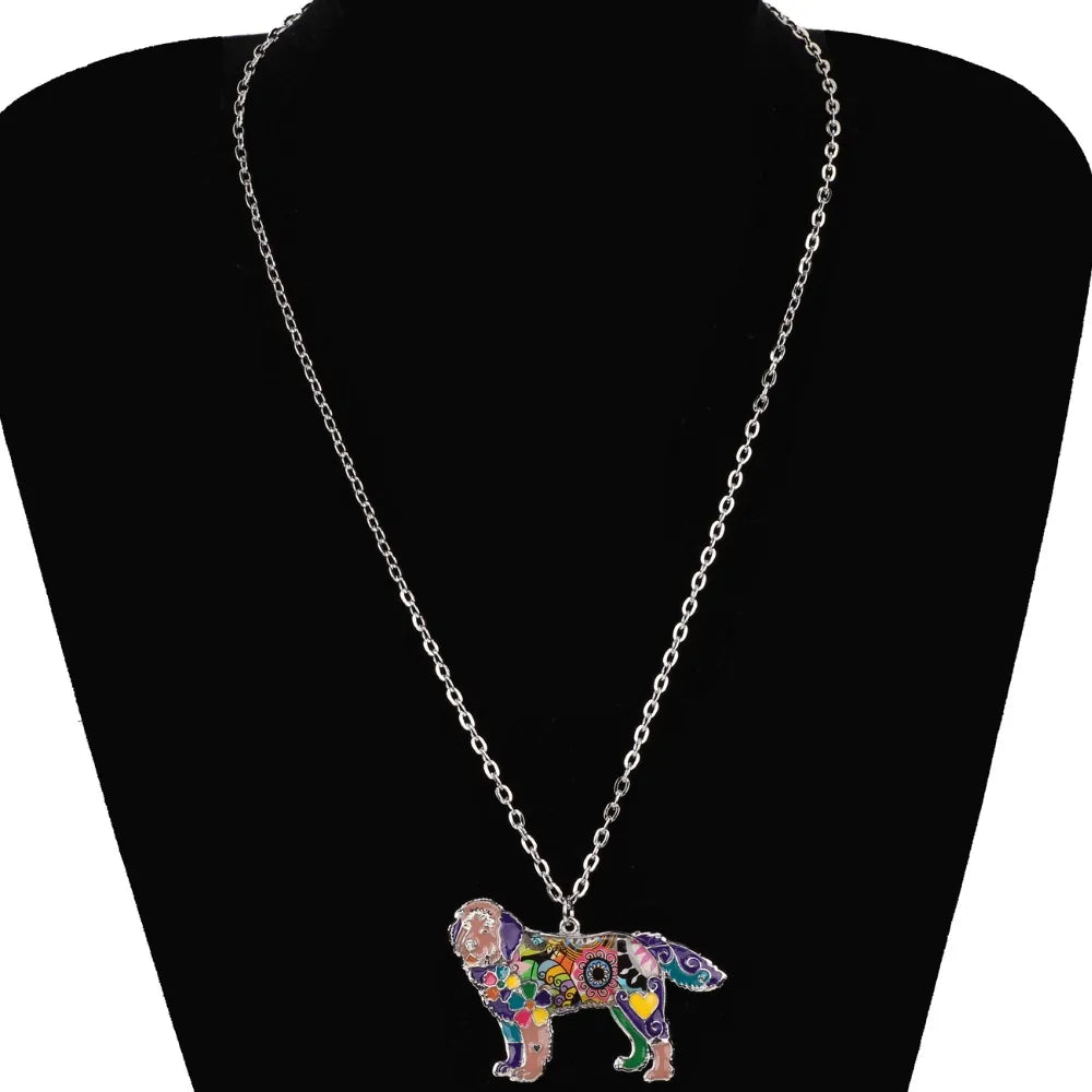 Bonsny Enamel Alloy Newfoundland Dog Necklace