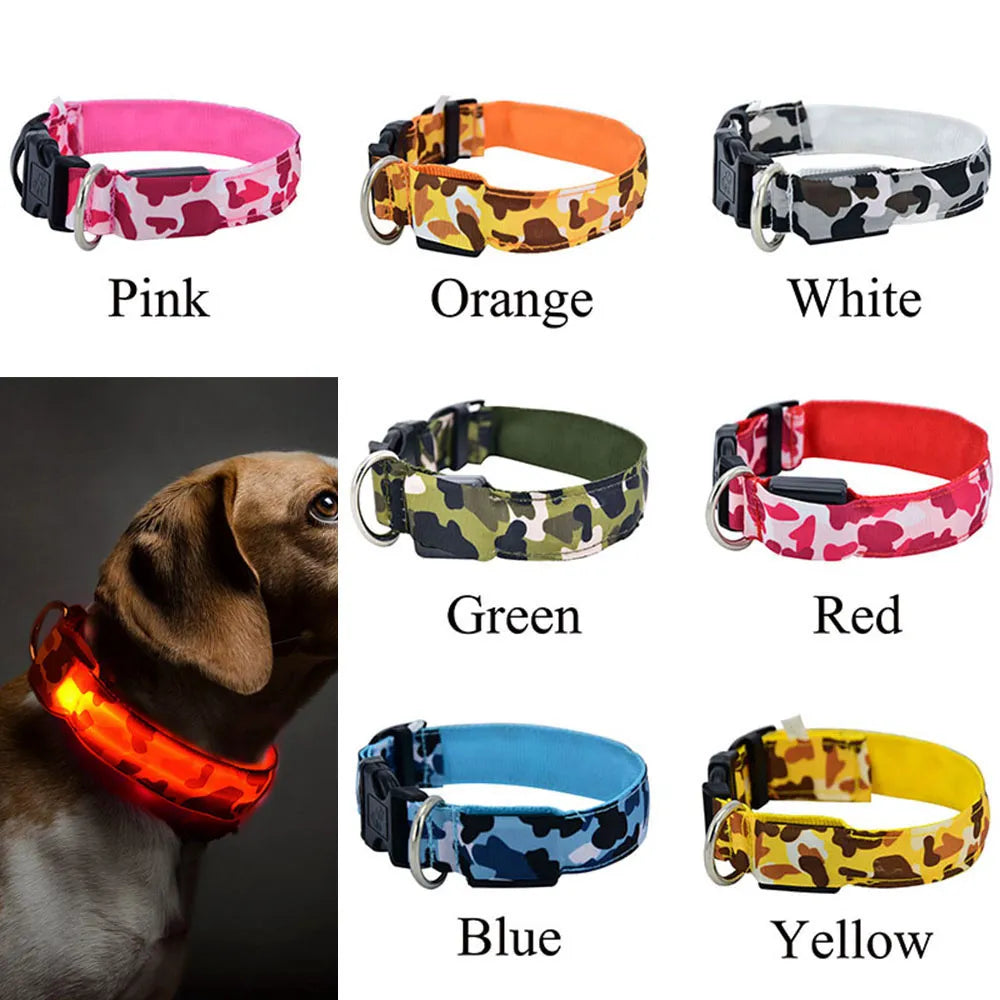 LED Dog Collar Luminous Pet Safety Camouflage Stylish Flashing