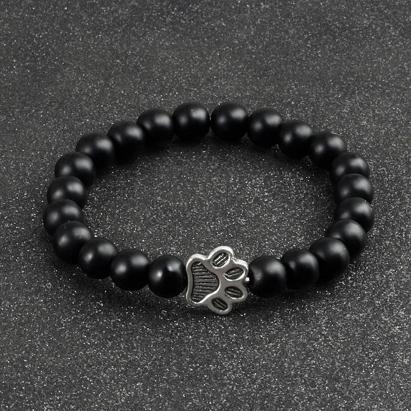 Matte Lava Beaded Bracelets Bangles Charm Paw Print