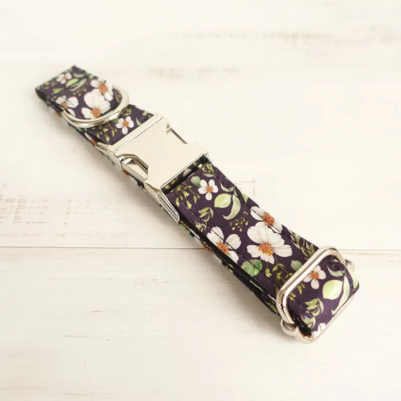 MUTTCO retailing fashion handmade soft  engraved pet name dog collar - THE CHRYSANTHEMUM dog collar