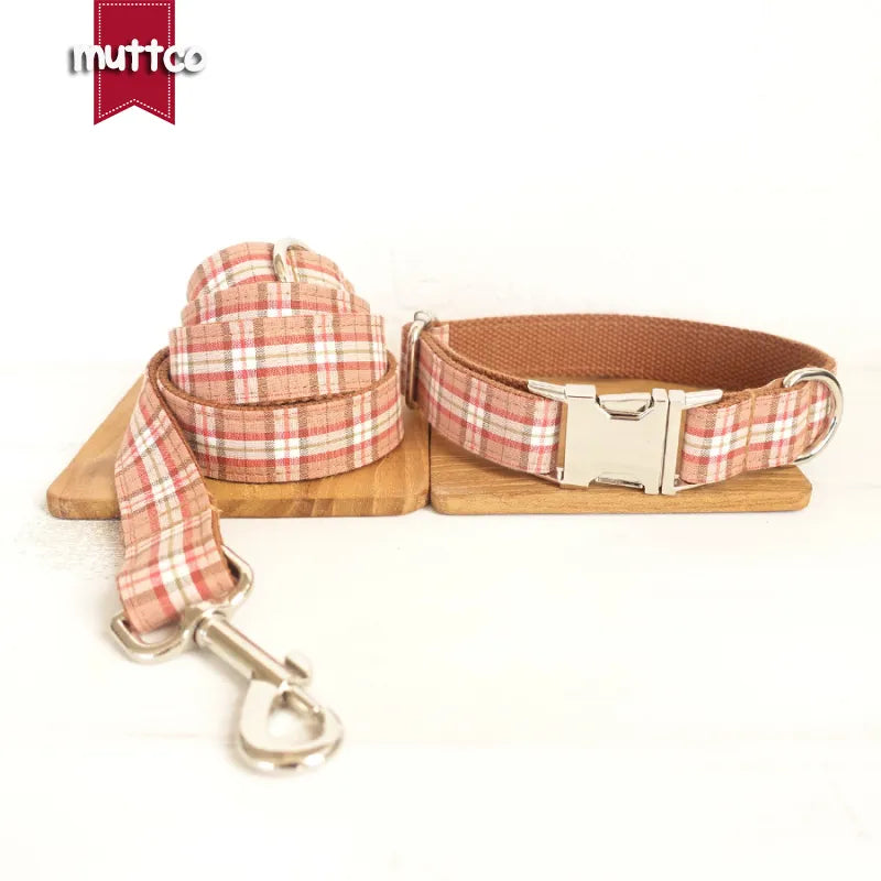 MUTTCO plaid dog collar leash set with Bow Tie