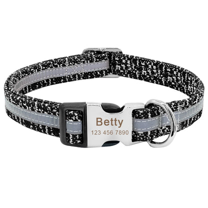 Dog Collar Personalized & Reflective With Engraved Name Tag