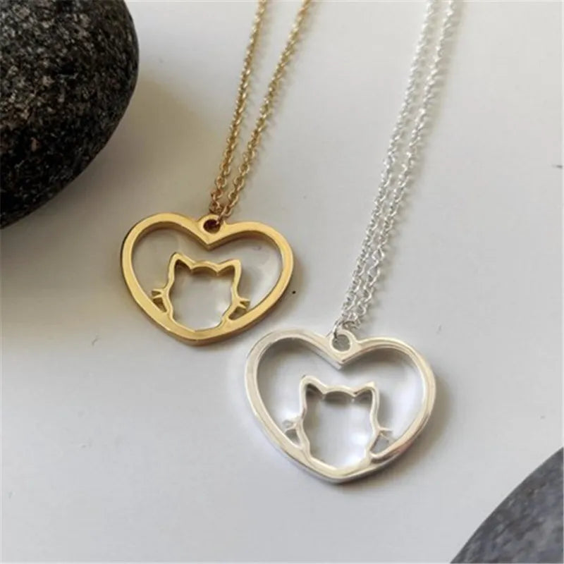 Dainty Cat Love Heart Necklace