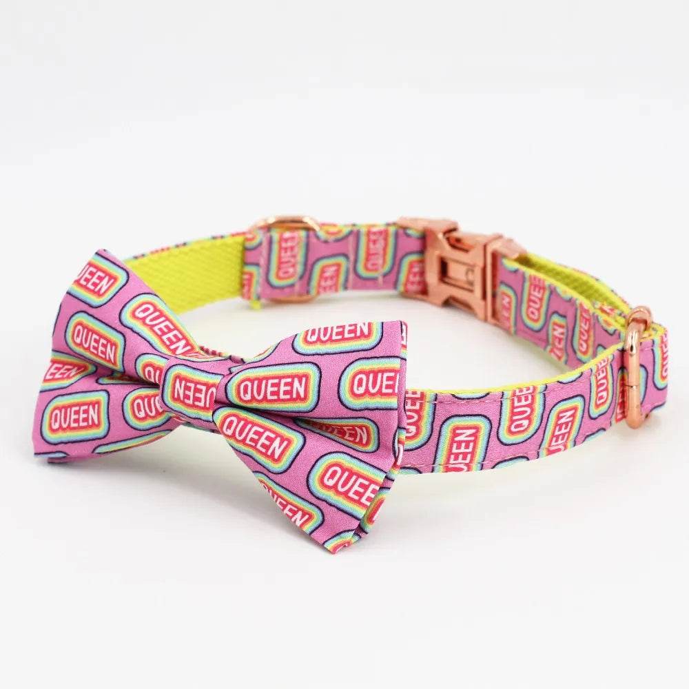 Queen Print Pet Collar and Leash with Bow Tie