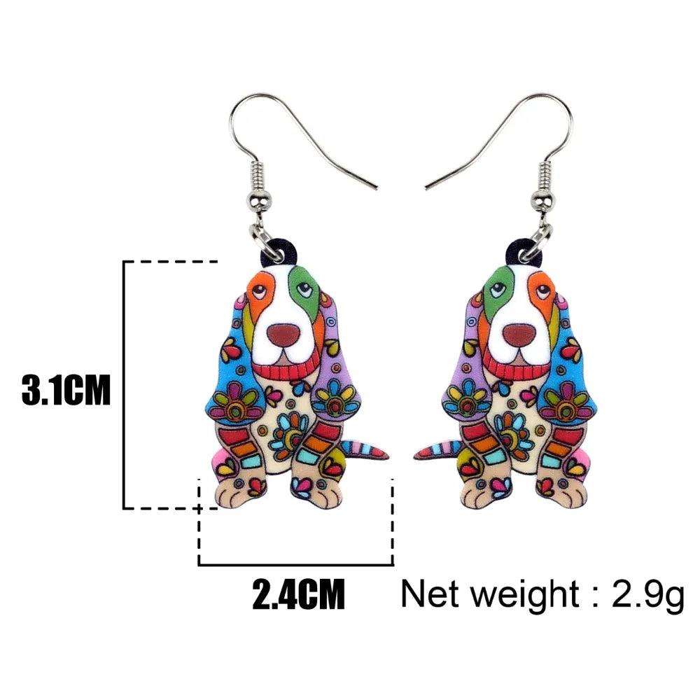 Bonsny Acrylic Floral Cartoon Basset Hound Dog Drop Earrings