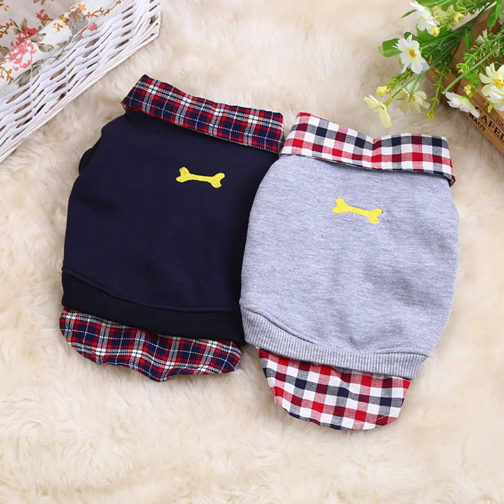 Leisure Plaid Pet Dog Clothes For Small Dogs Outfit POLO Shirt Dog Sweatshirt