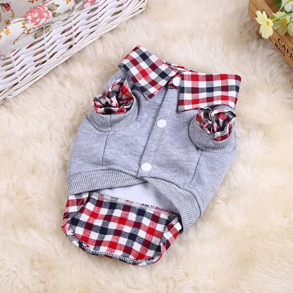 Leisure Plaid Pet Dog Clothes For Small Dogs Outfit POLO Shirt Dog Sweatshirt