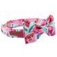 Cute Pink Dog Collar or Leash Set with Bow Tie for Big and Small Dog Cotton Fabric Collar Rose Gold Metal  Buckle  Pet Products