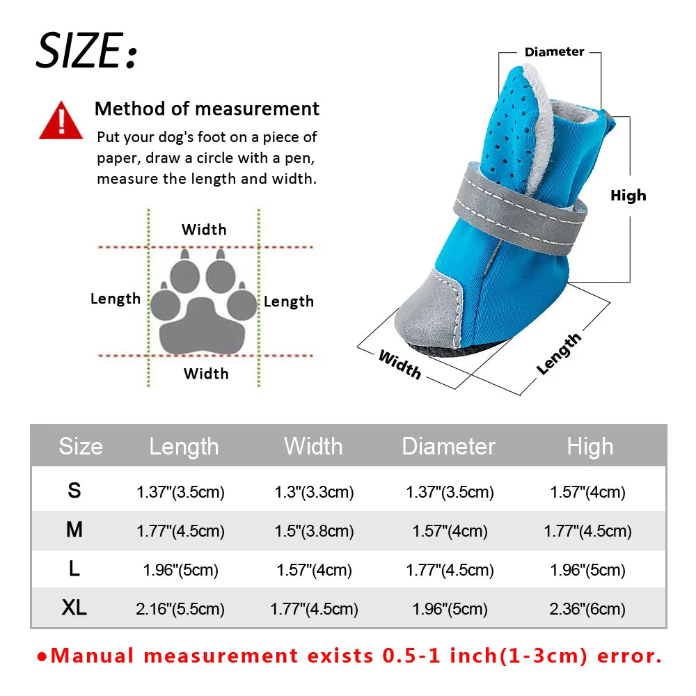 Warm Dog Reflective Anti-Slip Rain Snow Pet Boots Paw Protecters For Small Dogs