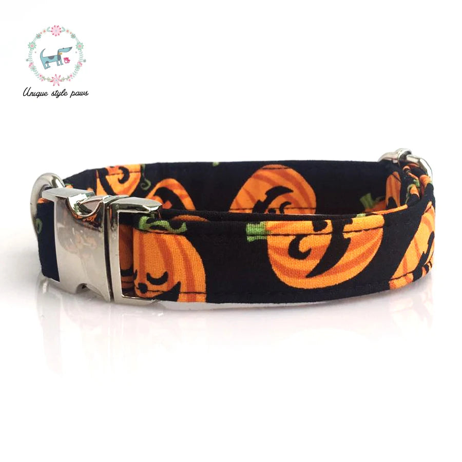 Halloween pumpkin collar and leash set with bow tie