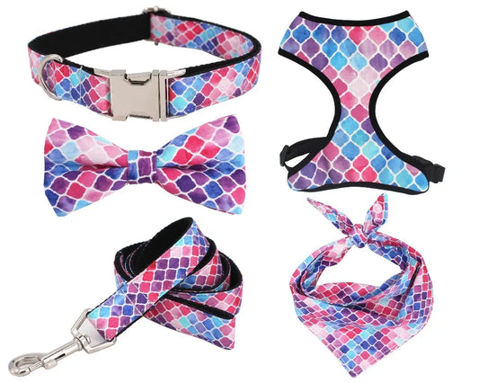 Dream Purple Dog Collar Bow Leash Harness Sets