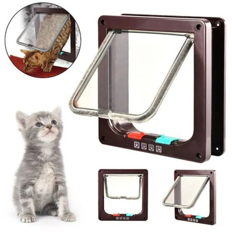 4 Way Lockable Dog Cat Kitten Door Security Flap Door ABS Plastic S/M/L