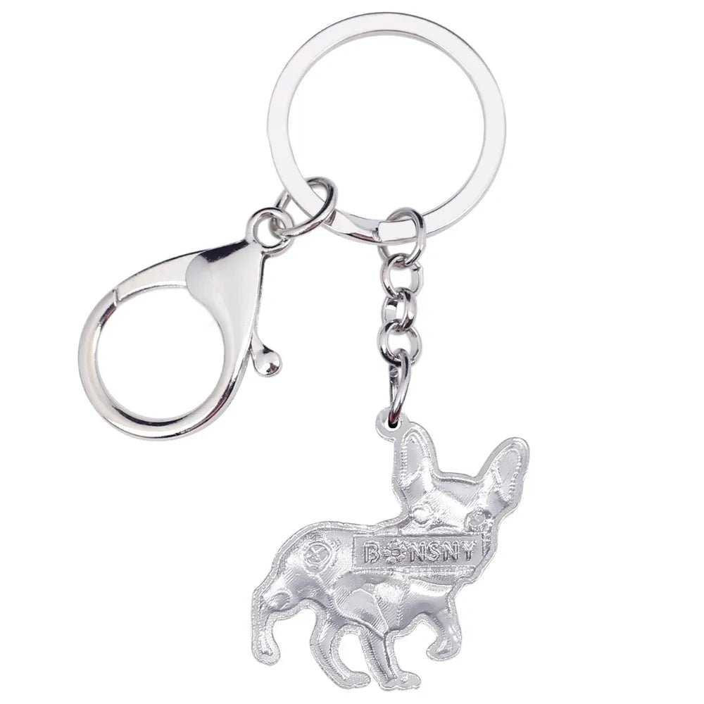 Bonsny Enamel Alloy Rhinestone French Bulldog/Pug Dog Key Chains