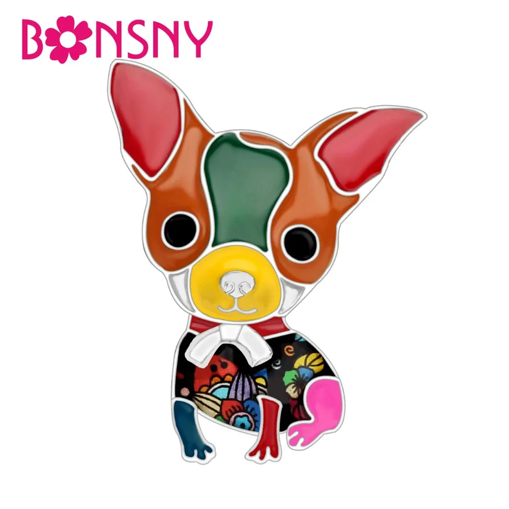 Bonsny Enamel Alloy Anime Chihuahua Dog Brooches