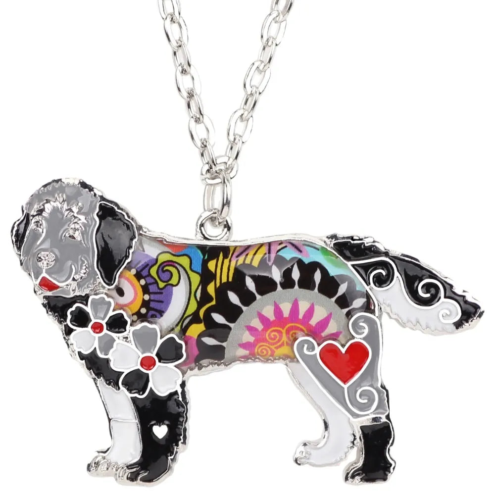 Bonsny Enamel Alloy Newfoundland Dog Necklace